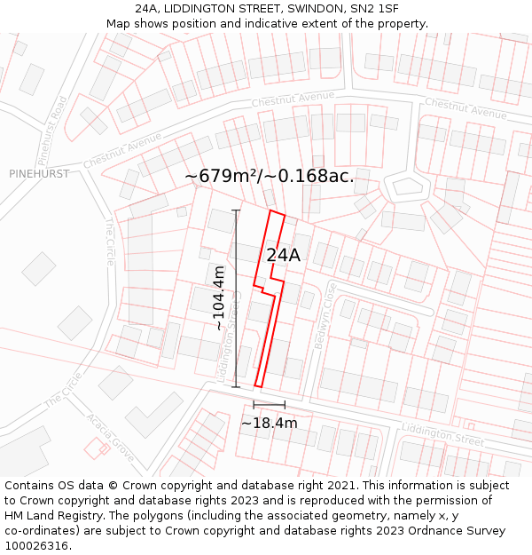 24A, LIDDINGTON STREET, SWINDON, SN2 1SF: Plot and title map
