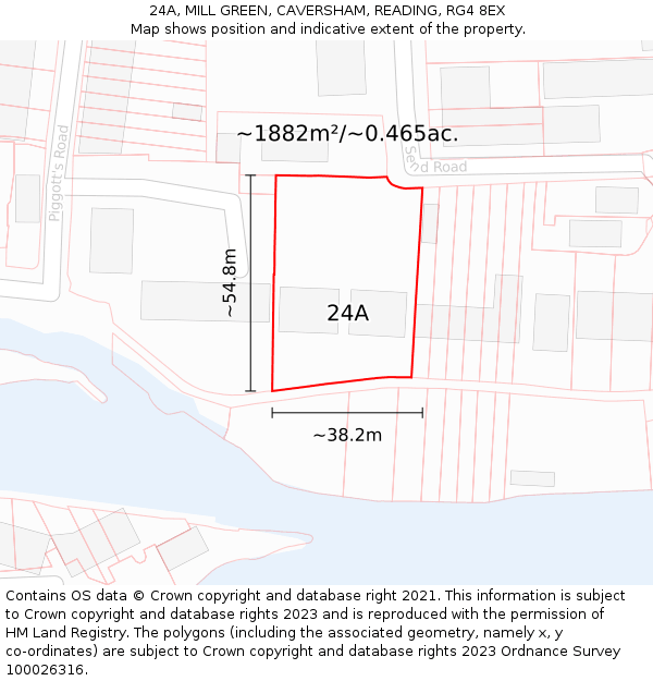 24A, MILL GREEN, CAVERSHAM, READING, RG4 8EX: Plot and title map