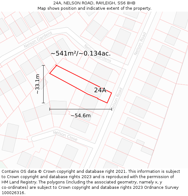 24A, NELSON ROAD, RAYLEIGH, SS6 8HB: Plot and title map