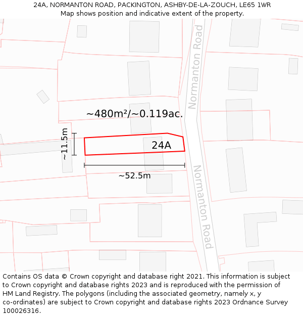 24A, NORMANTON ROAD, PACKINGTON, ASHBY-DE-LA-ZOUCH, LE65 1WR: Plot and title map
