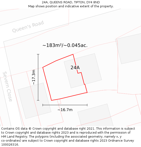 24A, QUEENS ROAD, TIPTON, DY4 8ND: Plot and title map