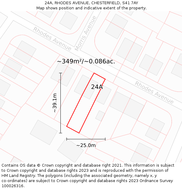 24A, RHODES AVENUE, CHESTERFIELD, S41 7AY: Plot and title map