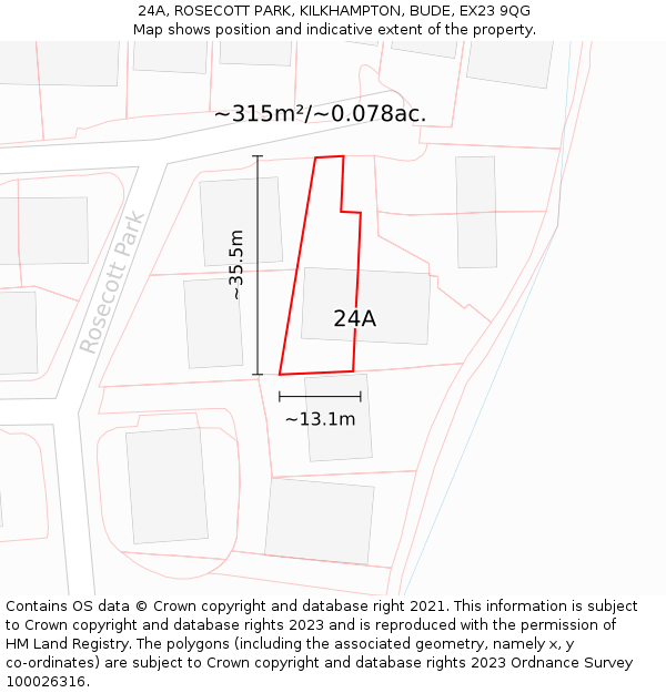 24A, ROSECOTT PARK, KILKHAMPTON, BUDE, EX23 9QG: Plot and title map