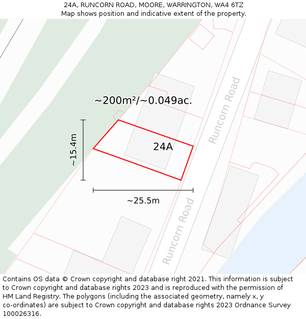 24A, RUNCORN ROAD, MOORE, WARRINGTON, WA4 6TZ: Plot and title map