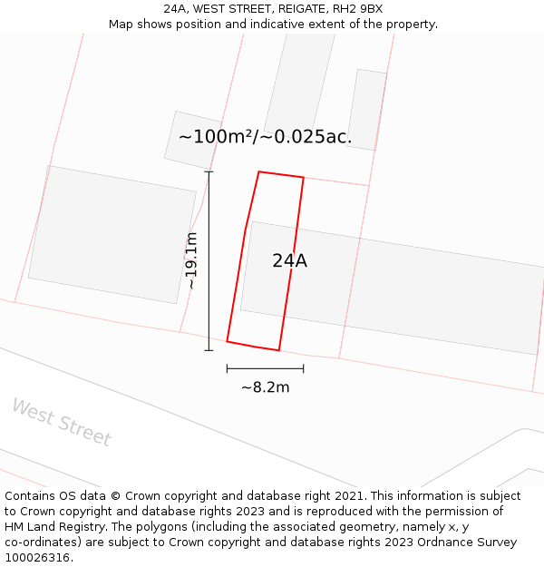 24A, WEST STREET, REIGATE, RH2 9BX: Plot and title map