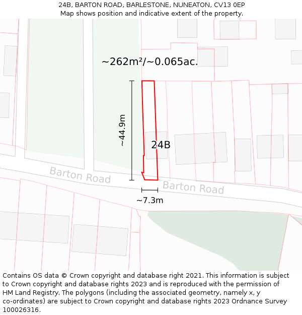 24B, BARTON ROAD, BARLESTONE, NUNEATON, CV13 0EP: Plot and title map