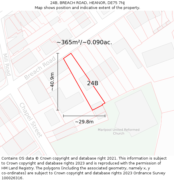 24B, BREACH ROAD, HEANOR, DE75 7NJ: Plot and title map
