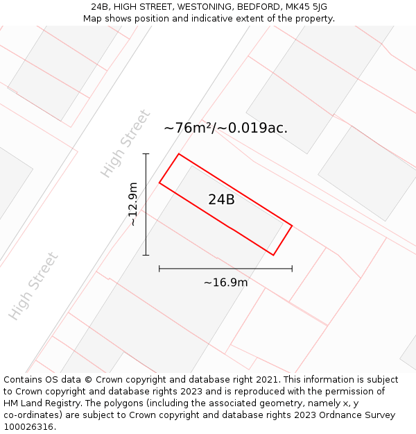 24B, HIGH STREET, WESTONING, BEDFORD, MK45 5JG: Plot and title map