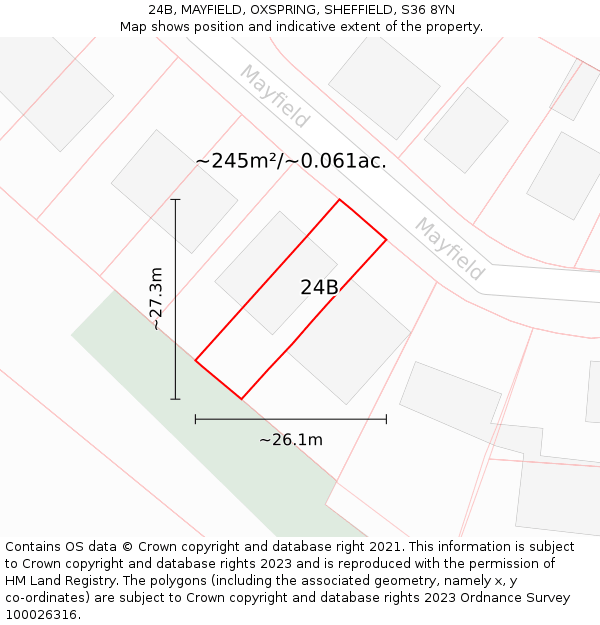 24B, MAYFIELD, OXSPRING, SHEFFIELD, S36 8YN: Plot and title map