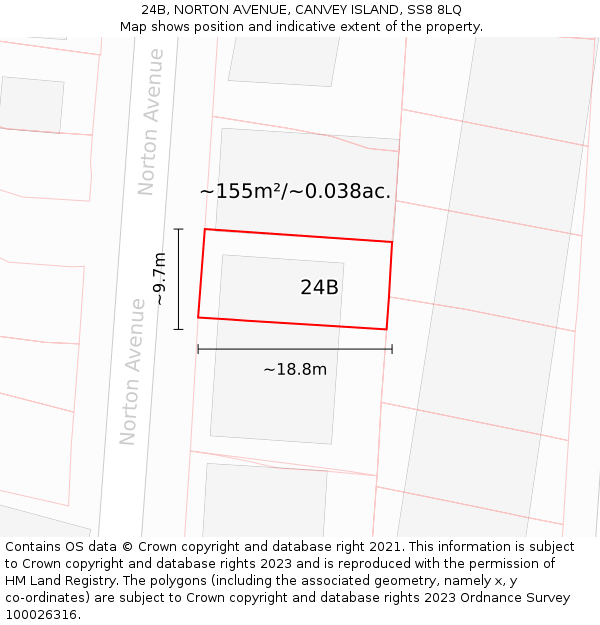 24B, NORTON AVENUE, CANVEY ISLAND, SS8 8LQ: Plot and title map