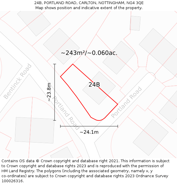 24B, PORTLAND ROAD, CARLTON, NOTTINGHAM, NG4 3QE: Plot and title map
