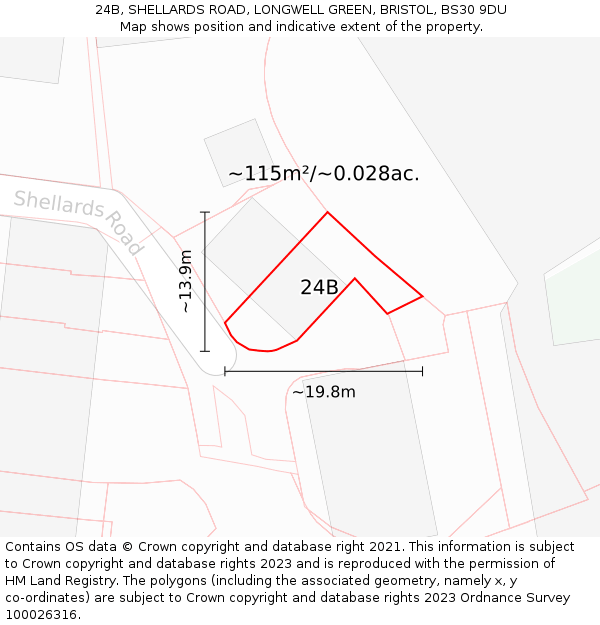 24B, SHELLARDS ROAD, LONGWELL GREEN, BRISTOL, BS30 9DU: Plot and title map