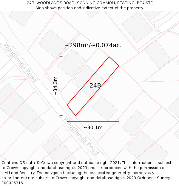 24B, WOODLANDS ROAD, SONNING COMMON, READING, RG4 9TE: Plot and title map