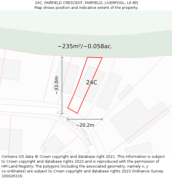 24C, FAIRFIELD CRESCENT, FAIRFIELD, LIVERPOOL, L6 8PJ: Plot and title map