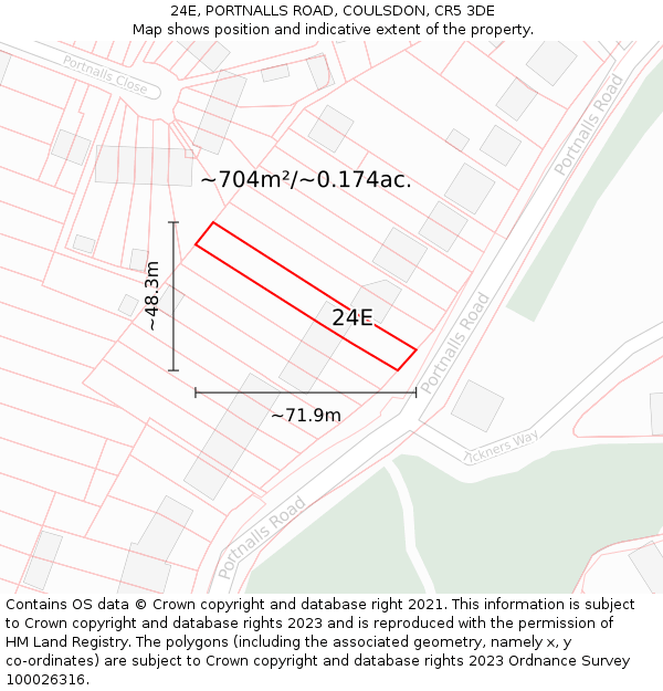 24E, PORTNALLS ROAD, COULSDON, CR5 3DE: Plot and title map