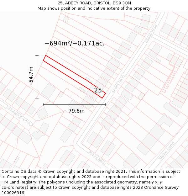 25, ABBEY ROAD, BRISTOL, BS9 3QN: Plot and title map