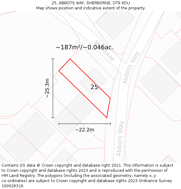 25, ABBOTS WAY, SHERBORNE, DT9 6DU: Plot and title map