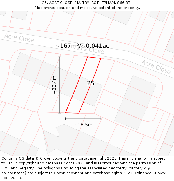 25, ACRE CLOSE, MALTBY, ROTHERHAM, S66 8BL: Plot and title map