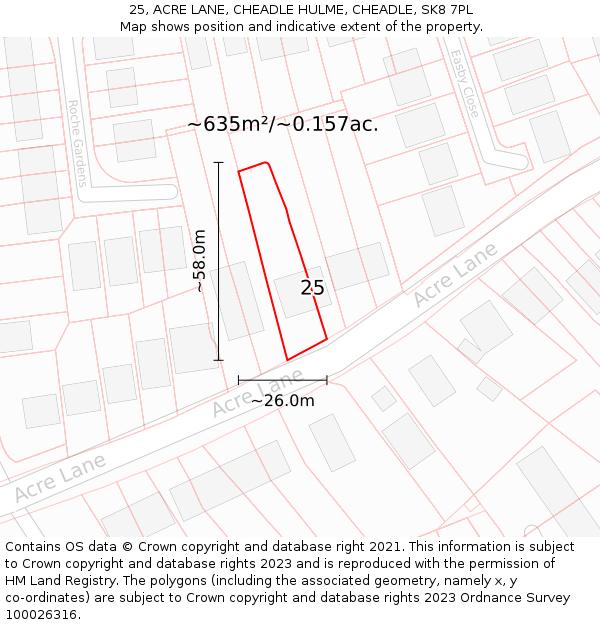 25, ACRE LANE, CHEADLE HULME, CHEADLE, SK8 7PL: Plot and title map