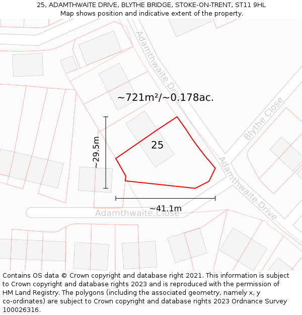 25, ADAMTHWAITE DRIVE, BLYTHE BRIDGE, STOKE-ON-TRENT, ST11 9HL: Plot and title map