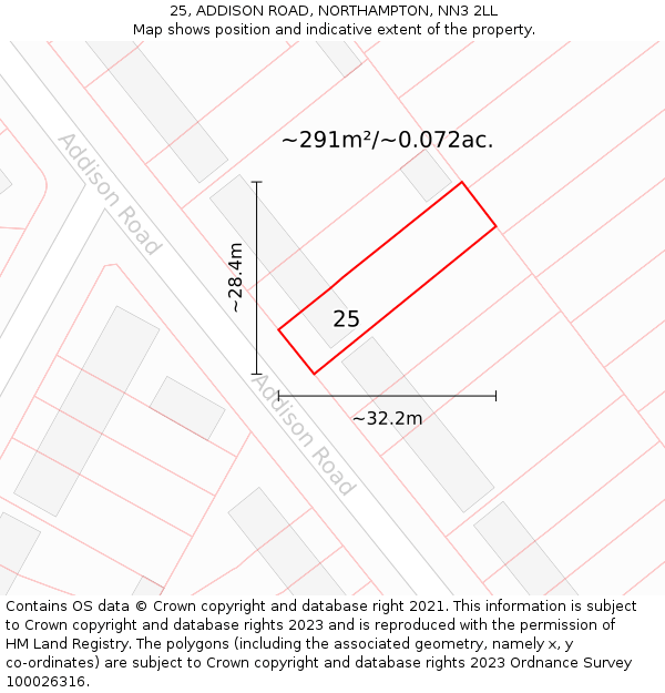 25, ADDISON ROAD, NORTHAMPTON, NN3 2LL: Plot and title map