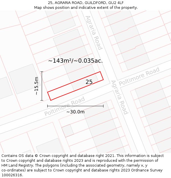 25, AGRARIA ROAD, GUILDFORD, GU2 4LF: Plot and title map