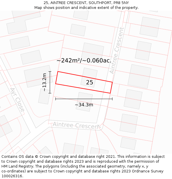 25, AINTREE CRESCENT, SOUTHPORT, PR8 5NY: Plot and title map