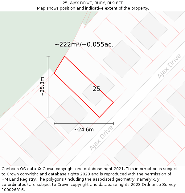 25, AJAX DRIVE, BURY, BL9 8EE: Plot and title map