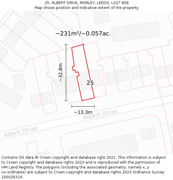 25, ALBERT DRIVE, MORLEY, LEEDS, LS27 8SE: Plot and title map