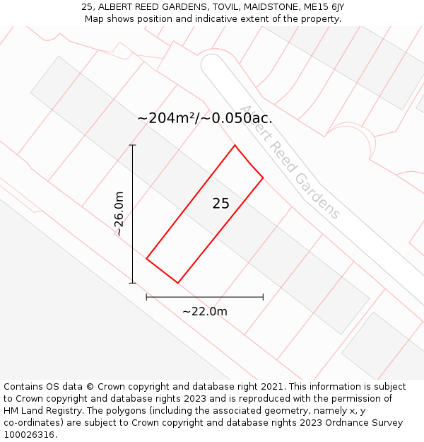 25, ALBERT REED GARDENS, TOVIL, MAIDSTONE, ME15 6JY: Plot and title map