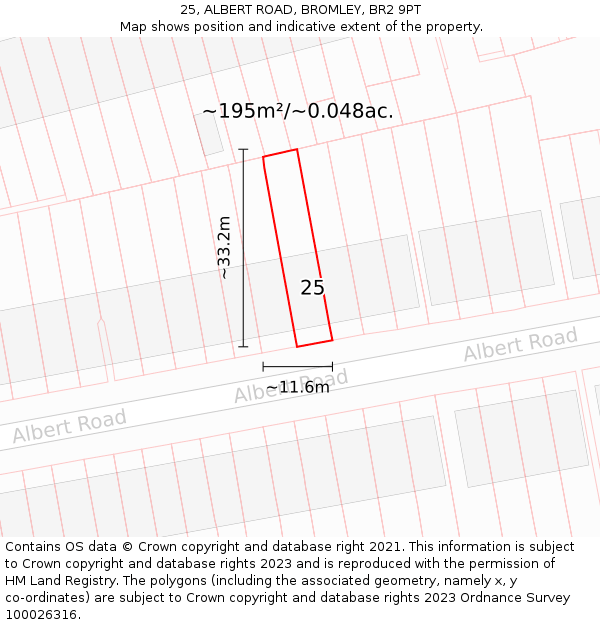 25, ALBERT ROAD, BROMLEY, BR2 9PT: Plot and title map