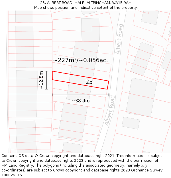 25, ALBERT ROAD, HALE, ALTRINCHAM, WA15 9AH: Plot and title map