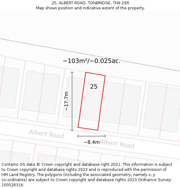 25, ALBERT ROAD, TONBRIDGE, TN9 2SR: Plot and title map