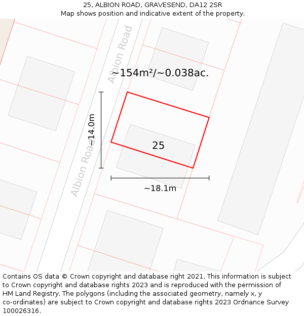 25, ALBION ROAD, GRAVESEND, DA12 2SR: Plot and title map