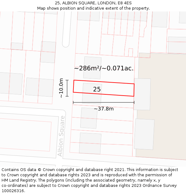 25, ALBION SQUARE, LONDON, E8 4ES: Plot and title map