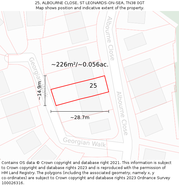 25, ALBOURNE CLOSE, ST LEONARDS-ON-SEA, TN38 0GT: Plot and title map