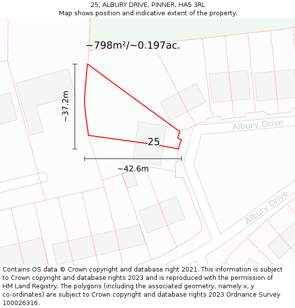 25, ALBURY DRIVE, PINNER, HA5 3RL: Plot and title map