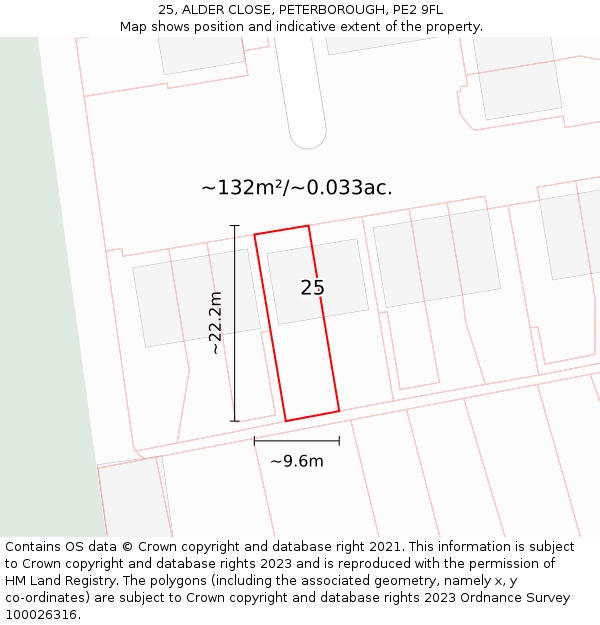 25, ALDER CLOSE, PETERBOROUGH, PE2 9FL: Plot and title map