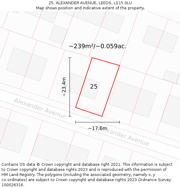 25, ALEXANDER AVENUE, LEEDS, LS15 0LU: Plot and title map