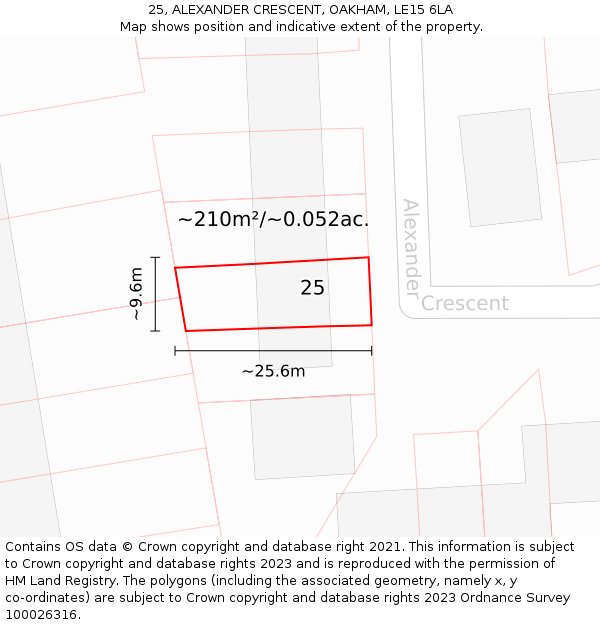 25, ALEXANDER CRESCENT, OAKHAM, LE15 6LA: Plot and title map