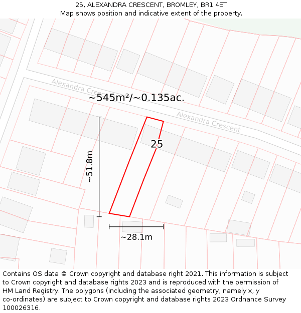 25, ALEXANDRA CRESCENT, BROMLEY, BR1 4ET: Plot and title map