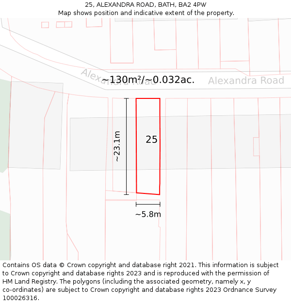 25, ALEXANDRA ROAD, BATH, BA2 4PW: Plot and title map