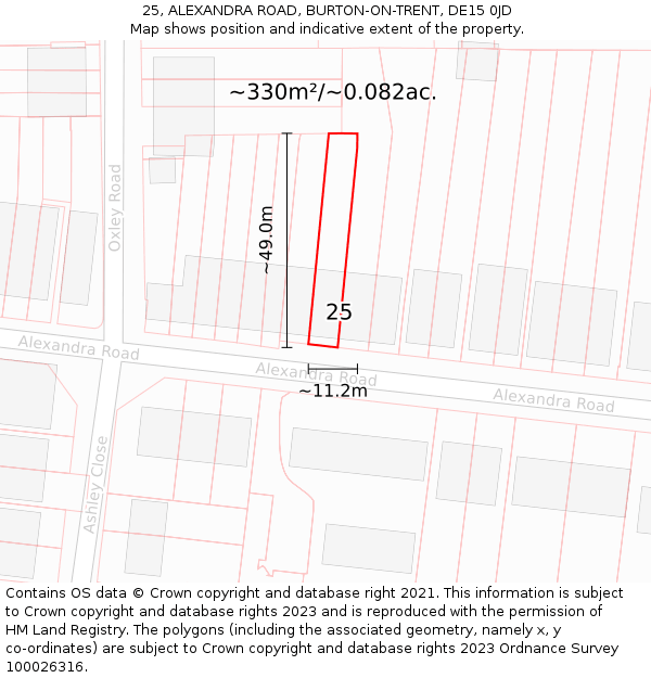 25, ALEXANDRA ROAD, BURTON-ON-TRENT, DE15 0JD: Plot and title map