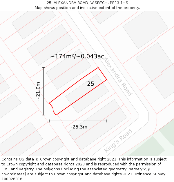 25, ALEXANDRA ROAD, WISBECH, PE13 1HS: Plot and title map