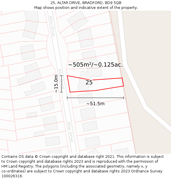 25, ALTAR DRIVE, BRADFORD, BD9 5QB: Plot and title map