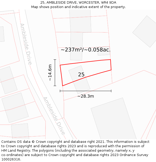 25, AMBLESIDE DRIVE, WORCESTER, WR4 9DA: Plot and title map