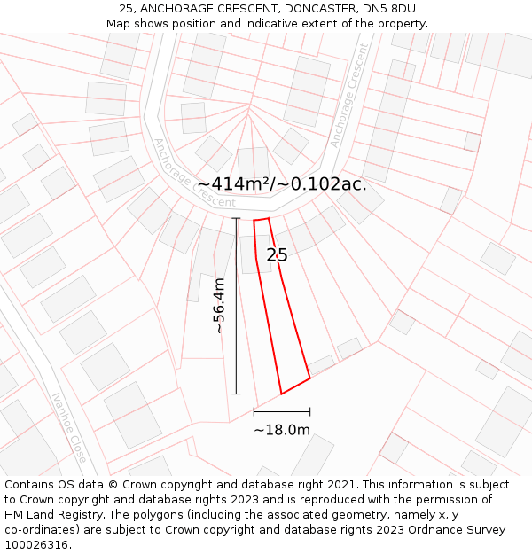 25, ANCHORAGE CRESCENT, DONCASTER, DN5 8DU: Plot and title map