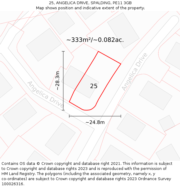 25, ANGELICA DRIVE, SPALDING, PE11 3GB: Plot and title map