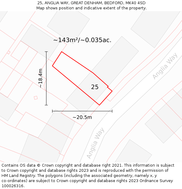 25, ANGLIA WAY, GREAT DENHAM, BEDFORD, MK40 4SD: Plot and title map