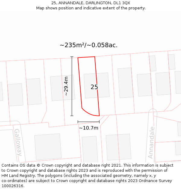 25, ANNANDALE, DARLINGTON, DL1 3QX: Plot and title map